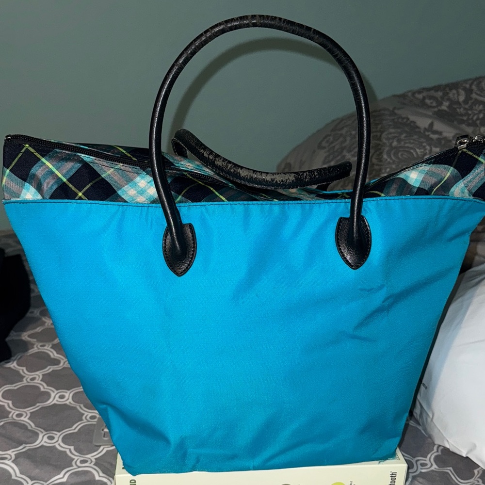 Burberry Blue and Black Plaid Tote